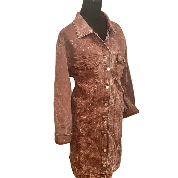 Thrill Jeans Women’s Burgundy Acid Washed Denim Long Jacket/Dress, Size Large - Picture 1 of 16